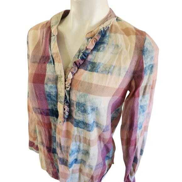 Isabella Sinclair Anthrolpologie flannel w/ruffle neckline small 100% Cotton - Picture 3 of 7
